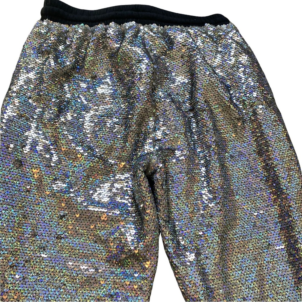 Women Sequin Holographic Sweatpant Size XS Rainbow Silver Jogger Pant Festival - Picture 14 of 15